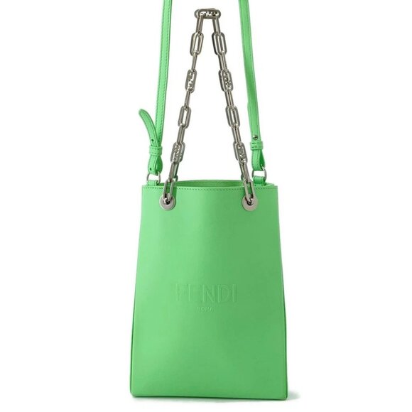 FENDI Small Shopping Bag Size Small Leather Light Green 8BH382 - Picture 1 of 15